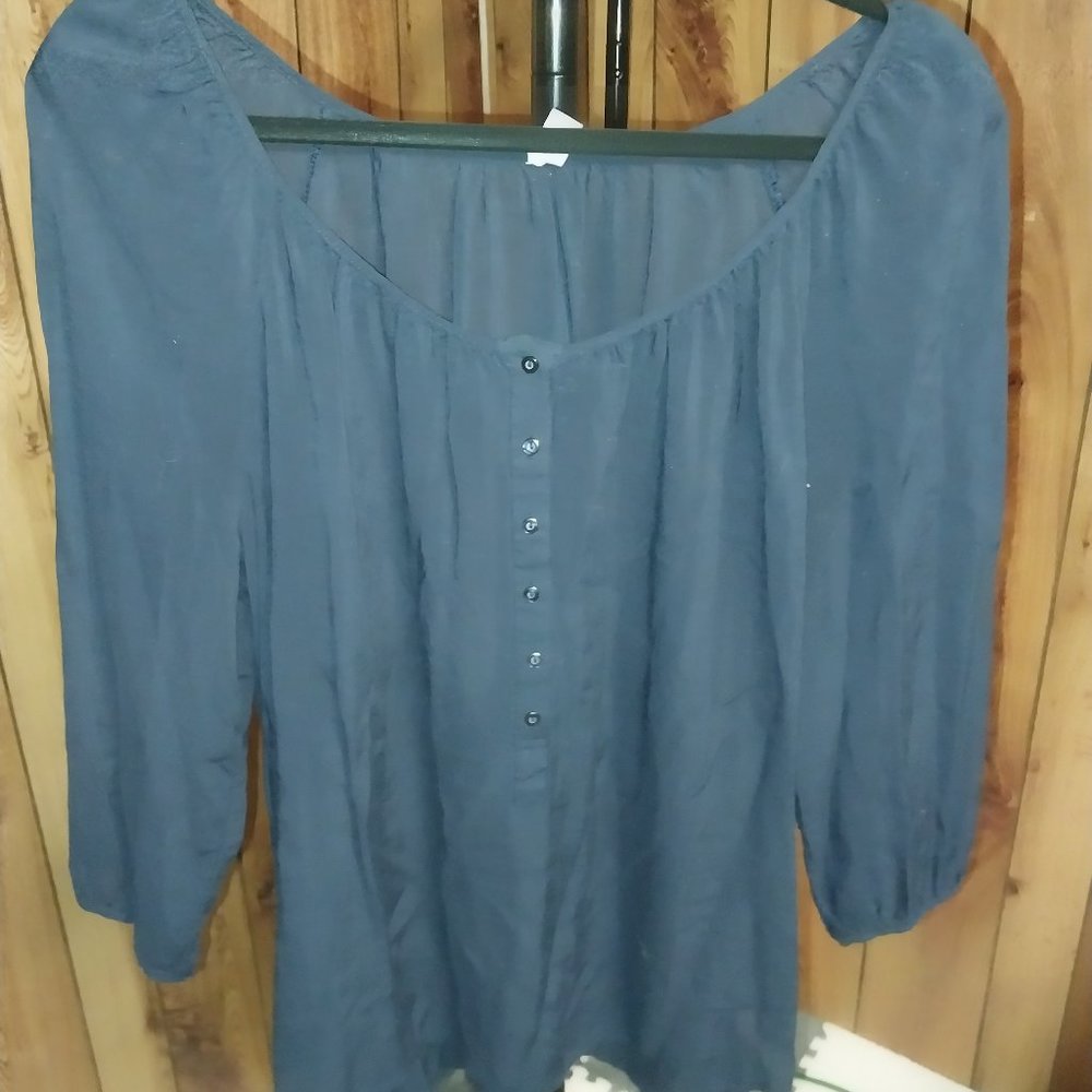 0166 - Unbranded Navy Semi-Sheer Blouse